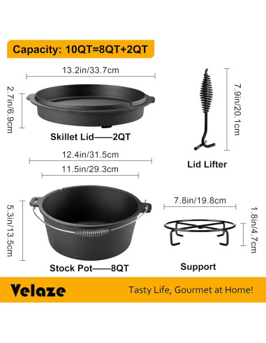 Horno Holandés de Camping Velaze 10QT Hierro Fundido Pre-Sazonado