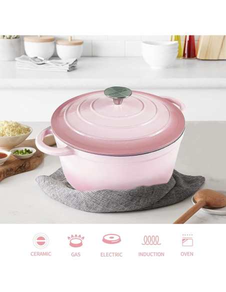 Olla Holandesa de Hierro Fundido COOKWIN 4.5L Rosa con Tapa Olla Holandesa de Hierro Fundido COOKWIN 4.5L Rosa con Tapa