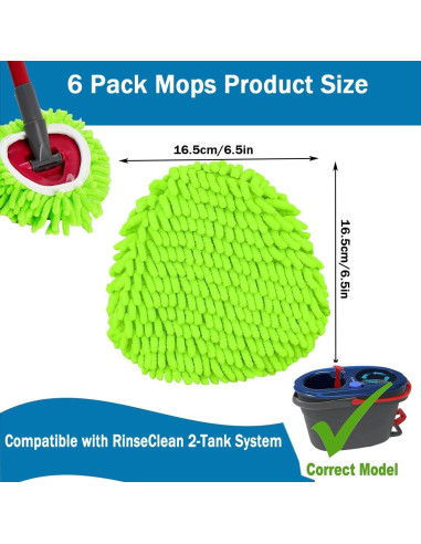 Cabezas de Mopa Chenille Reemplazo Ocedar 6PCS Lavables