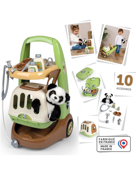 Carro Veterinario Smoby 7600340405 con 10 Accesorios y Panda Carro Veterinario Smoby 7600340405 con 10 Accesorios y Panda