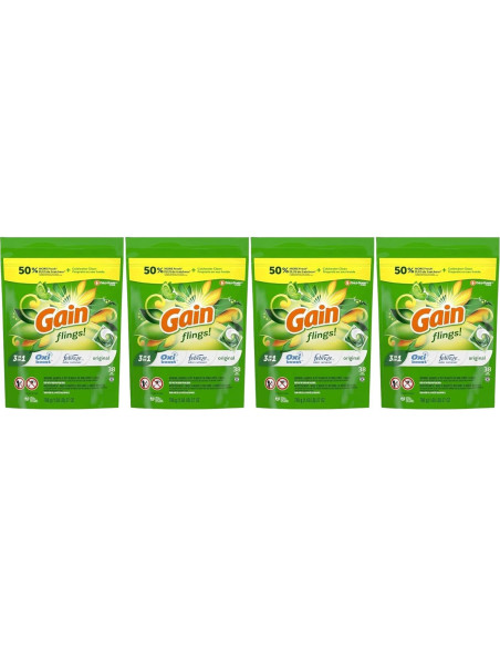 Gain flings! Detergente Líquido para Ropa 4 Bolsas 152 Unidades Gain flings! Detergente Líquido para Ropa 4 Bolsas 152 Unidades