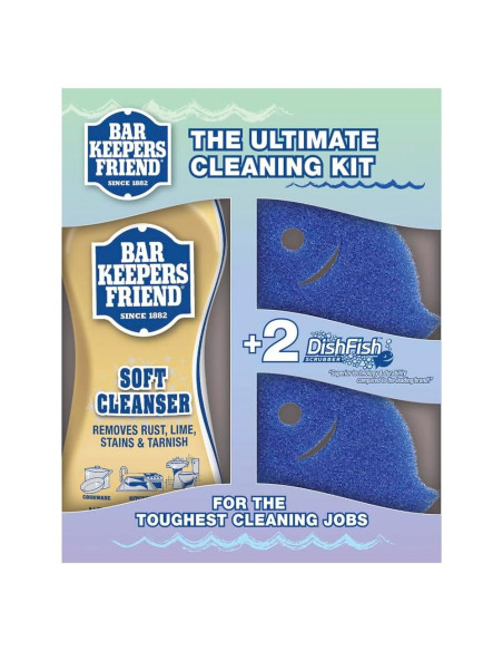 Kit de Limpieza Bar Keepers Friend - Limpiador Suave 770ml + 2 Esponjas DishFish Kit de Limpieza Bar Keepers Friend - Limpiador Suave 770ml + 2 Esponjas DishFish