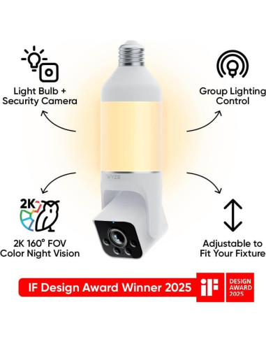 Cámara de Seguridad Bulb Cam Wyze 2K HD con Alarma y Luz LED