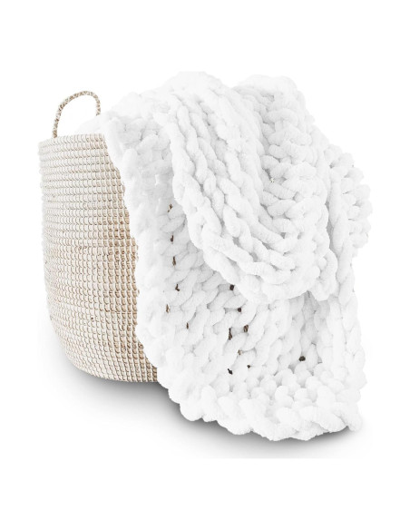 Manta Tejida a Mano Adyrescia Chenille Jumbo 127x152cm Blanca Manta Tejida a Mano Adyrescia Chenille Jumbo 127x152cm Blanca