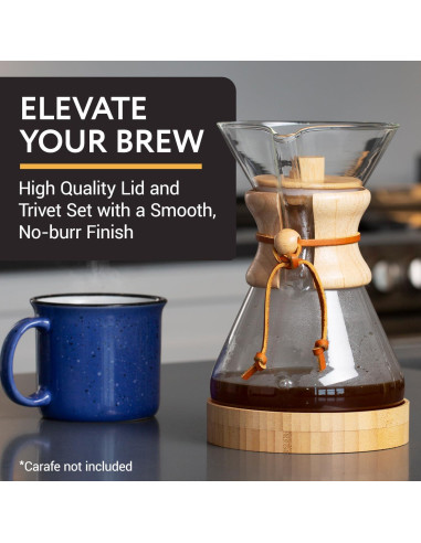 Juego de Tapa y Trivet de Madera IMPRESA para Chemex 6-8 Tazas