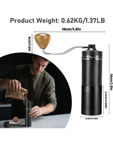 Molino de Café Manual Rollingsurfer C1 - Ajuste Externo, 20g
