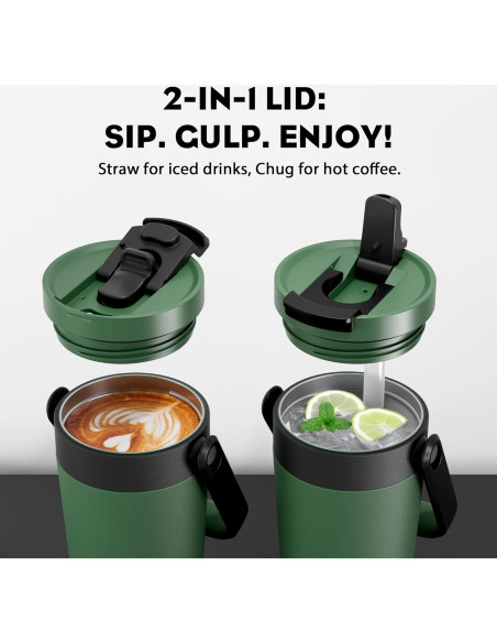 Taza de Café Aislada 24 oz POWCAN con Tapa 2-en-1 y Asa Taza de Café Aislada 24 oz POWCAN con Tapa 2-en-1 y Asa