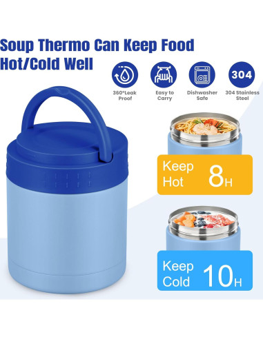 Termo de Sopa Aislado HWONMTE 298ml Boca Ancha Azul