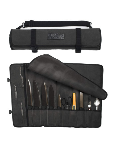 Bolsa de Cuchillos Asaya Gris - Lona 10 Espacios 12.7x45.7cm