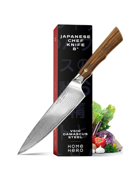 Cuchillo de Chef Japonés Home Hero 20.32 cm Acero Damasco VG10 Cuchillo de Chef Japonés Home Hero 20.32 cm Acero Damasco VG10