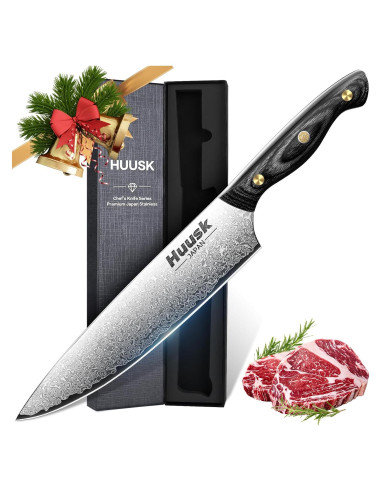Cuchillo de Chef Huusk Damasco 20.3 cm Acero VG10 Mango Ébano