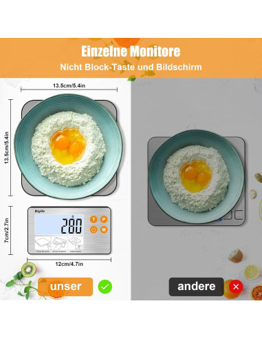 Balanza de Cocina Digital Diyife 15kg Pantalla LCD Dividida