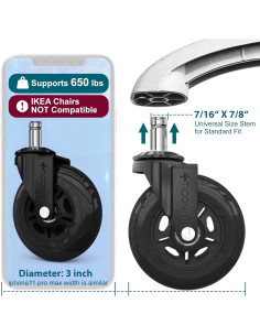 Juego de Ruedas para Sillas de Oficina TICONN 5 Unidades Negro 2