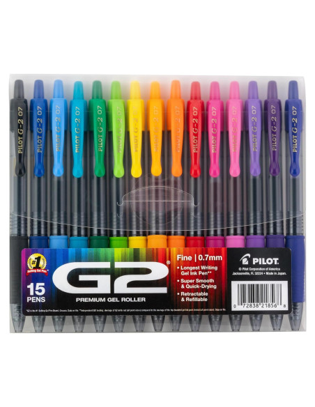 Bolígrafos de Gel Pilot G2, Paquete de 15 Colores Variados 0.7mm Bolígrafos de Gel Pilot G2, Paquete de 15 Colores Variados 0.7mm
