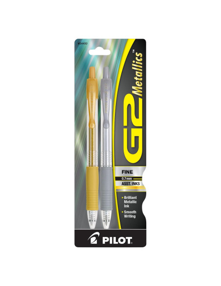 Bolígrafos de Gel Pilot G2 Metallics 0.7 mm Oro y Plata - 2 Unidades Bolígrafos de Gel Pilot G2 Metallics 0.7 mm Oro y Plata - 2 Unidades