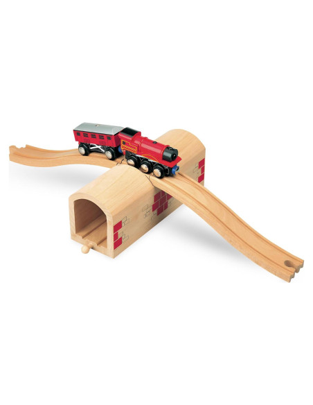Set de Pista de Tren de Madera con Túnel Elevado - 24x13x9 cm