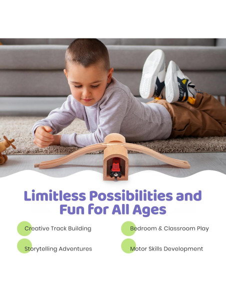 Set de Pista de Tren de Madera con Túnel Elevado - 24x13x9 cm