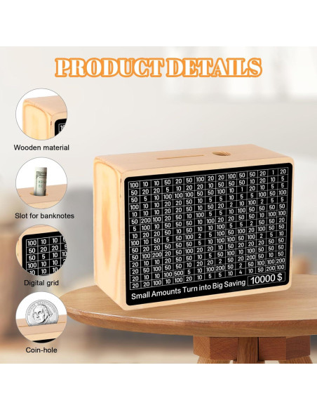 Caja de Ahorros de Madera HooYiYuuX 10k con 8 Objetivos Caja de Ahorros de Madera HooYiYuuX 10k con 8 Objetivos
