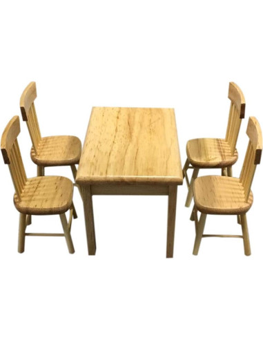 Conjunto de Mesa y Sillas de Madera para Casa de Muñecas 1:12 SXFSE