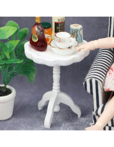 Mesa de Café Miniatura TOYANDONA 1:12 Blanca de Madera Mesa de Café Miniatura TOYANDONA 1:12 Blanca de Madera