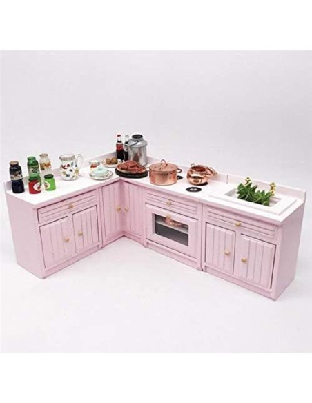 Gabinete de Cocina Miniatura de Madera Rosa EatingBiting 1:12 Gabinete de Cocina Miniatura de Madera Rosa EatingBiting 1:12