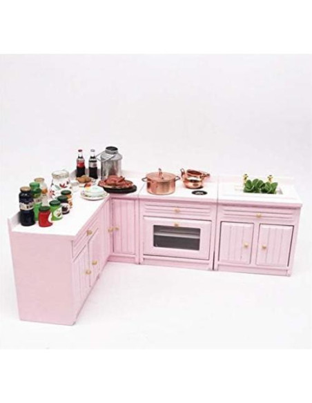Gabinete de Cocina Miniatura de Madera Rosa EatingBiting 1:12 Gabinete de Cocina Miniatura de Madera Rosa EatingBiting 1:12