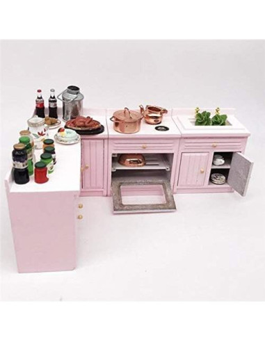 Gabinete de Cocina Miniatura de Madera Rosa EatingBiting 1:12