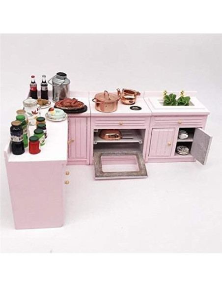 Gabinete de Cocina Miniatura de Madera Rosa EatingBiting 1:12 Gabinete de Cocina Miniatura de Madera Rosa EatingBiting 1:12