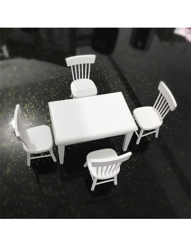 Conjunto de Mesa y Sillas de Comedor de Madera Blanca 1:12 SXFSE
