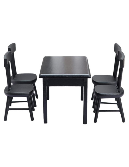 Conjunto de Mesa y Sillas Miniatura Toyvian 1:12 Madera Negra Conjunto de Mesa y Sillas Miniatura Toyvian 1:12 Madera Negra
