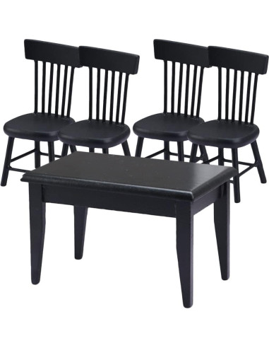 Conjunto de Mesa y Sillas Miniatura Toyvian 1:12 Madera Negra