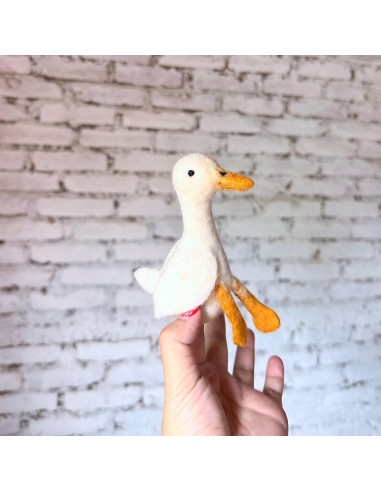 Títere de Dedo Pato Blanco Hecho a Mano - Juguete Educativo