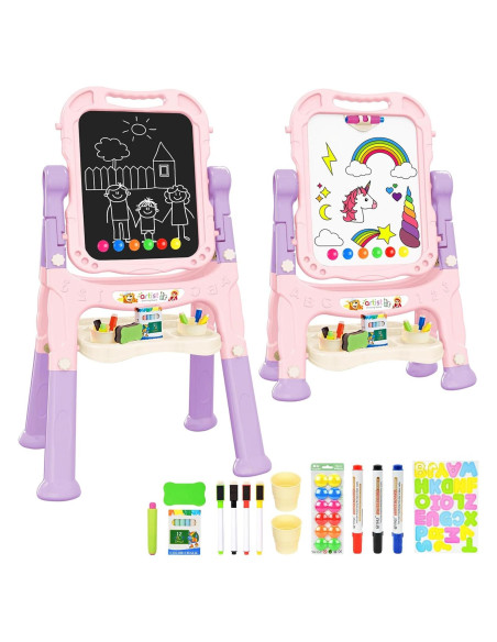 Caballete de Arte Ajustable Ylovetoys Rosa para Niños 3-5 Años Caballete de Arte Ajustable Ylovetoys Rosa para Niños 3-5 Años