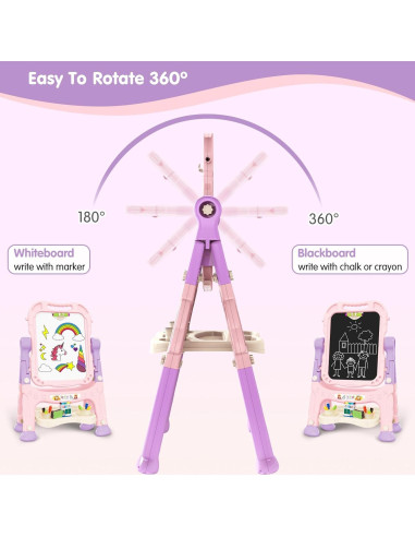 Caballete de Arte Ajustable Ylovetoys Rosa para Niños 3-5 Años