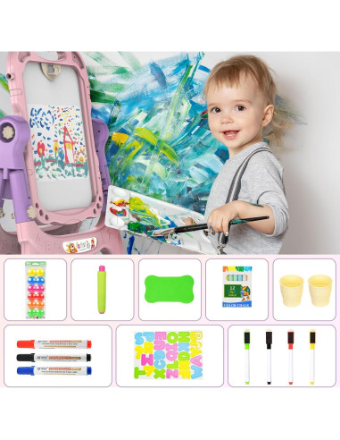 Caballete de Arte Ajustable Ylovetoys Rosa para Niños 3-5 Años