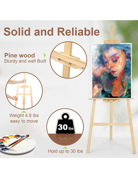 Caballete de Madera Ajustable JEAWIWI para Pintura 106.68 cm Caballete de Madera Ajustable JEAWIWI para Pintura 106.68 cm
