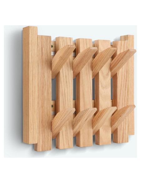 Perchero de Pared Mourumg de Madera de Haya - 8 Ganchos Plegables Perchero de Pared Mourumg de Madera de Haya - 8 Ganchos Plegables