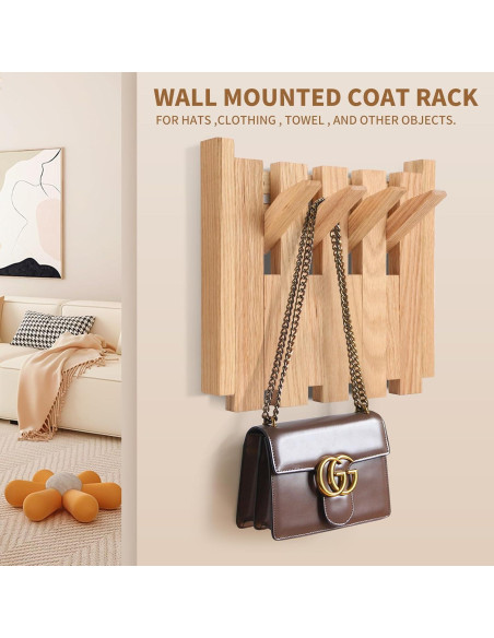 Perchero de Pared Mourumg de Madera de Haya - 8 Ganchos Plegables Perchero de Pared Mourumg de Madera de Haya - 8 Ganchos Plegables
