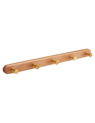 Perchero de Pared SARIHOSY de Madera de Haya con 5 Ganchos Dorados