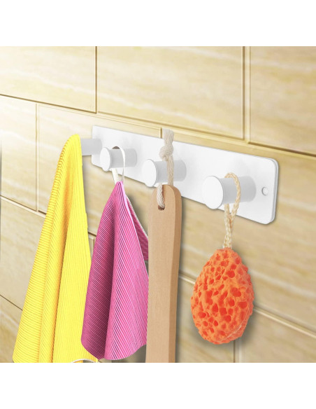 Perchero de Pared AJLTPA Blanco con 4 Ganchos de Acero Inoxidable Perchero de Pared AJLTPA Blanco con 4 Ganchos de Acero Inoxidable