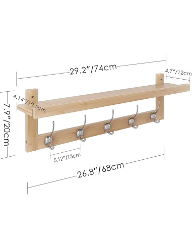 Perchero de pared SMIBUY con estante de bambú y 5 ganchos