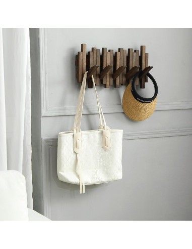 Perchero de Pared GOGREEBELL de Madera Acacia 5 Ganchos