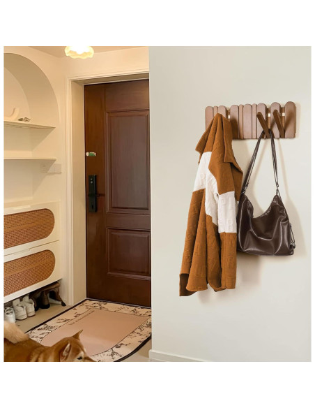 Perchero de Pared KYIAANY de Madera con 6 Ganchos Retráctiles Perchero de Pared KYIAANY de Madera con 6 Ganchos Retráctiles