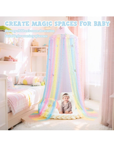 Dosel de Cama Arcoíris STAOLENE 238.8 cm con Estrellas y Luna