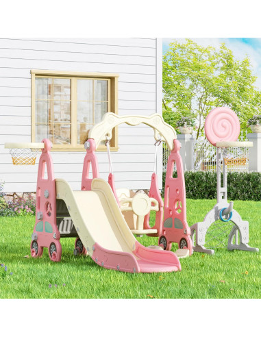 Parque Infantil 6 en 1 Nyeekoy Tobogán y Columpio Rosa
