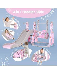 Juego de Tobogán 4 en 1 CoziBB para Niños 18-36 Meses Rosa 2