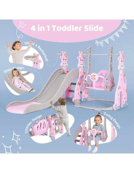 Juego de Tobogán 4 en 1 CoziBB para Niños 18-36 Meses Rosa Juego de Tobogán 4 en 1 CoziBB para Niños 18-36 Meses Rosa
