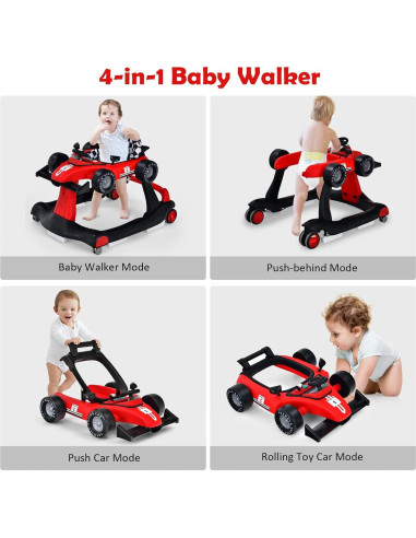 Andador 4-en-1 HONEY JOY para Bebés Rojo, 3 Alturas Ajustables