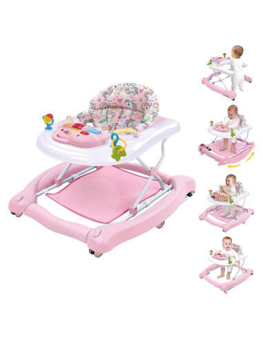 Andador Plegable 5 en 1 Rosa - W2233DU2, Altura Ajustable