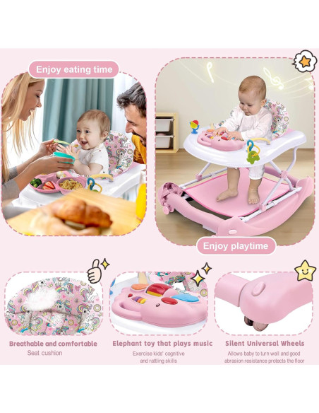 Andador Plegable 5 en 1 Rosa - W2233DU2, Altura Ajustable Andador Plegable 5 en 1 Rosa - W2233DU2, Altura Ajustable